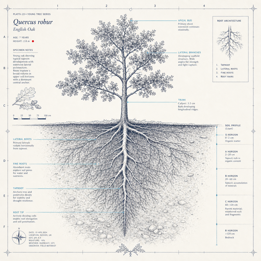 Operating Engine — field-guide specimen illustration (Quercus systema)